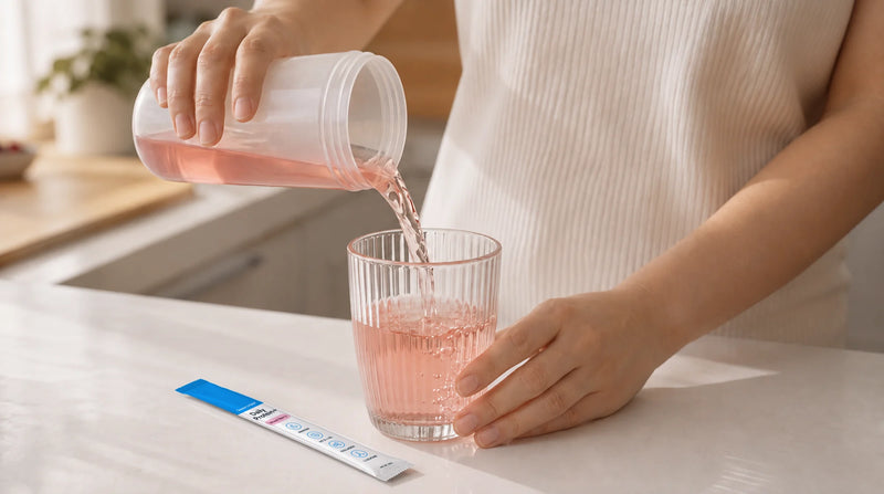 A clear berry drink being poured into a glass