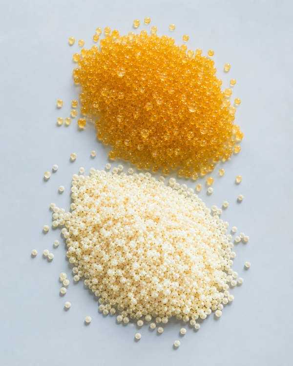 Amber and ivory microencapsulated vitamin beads