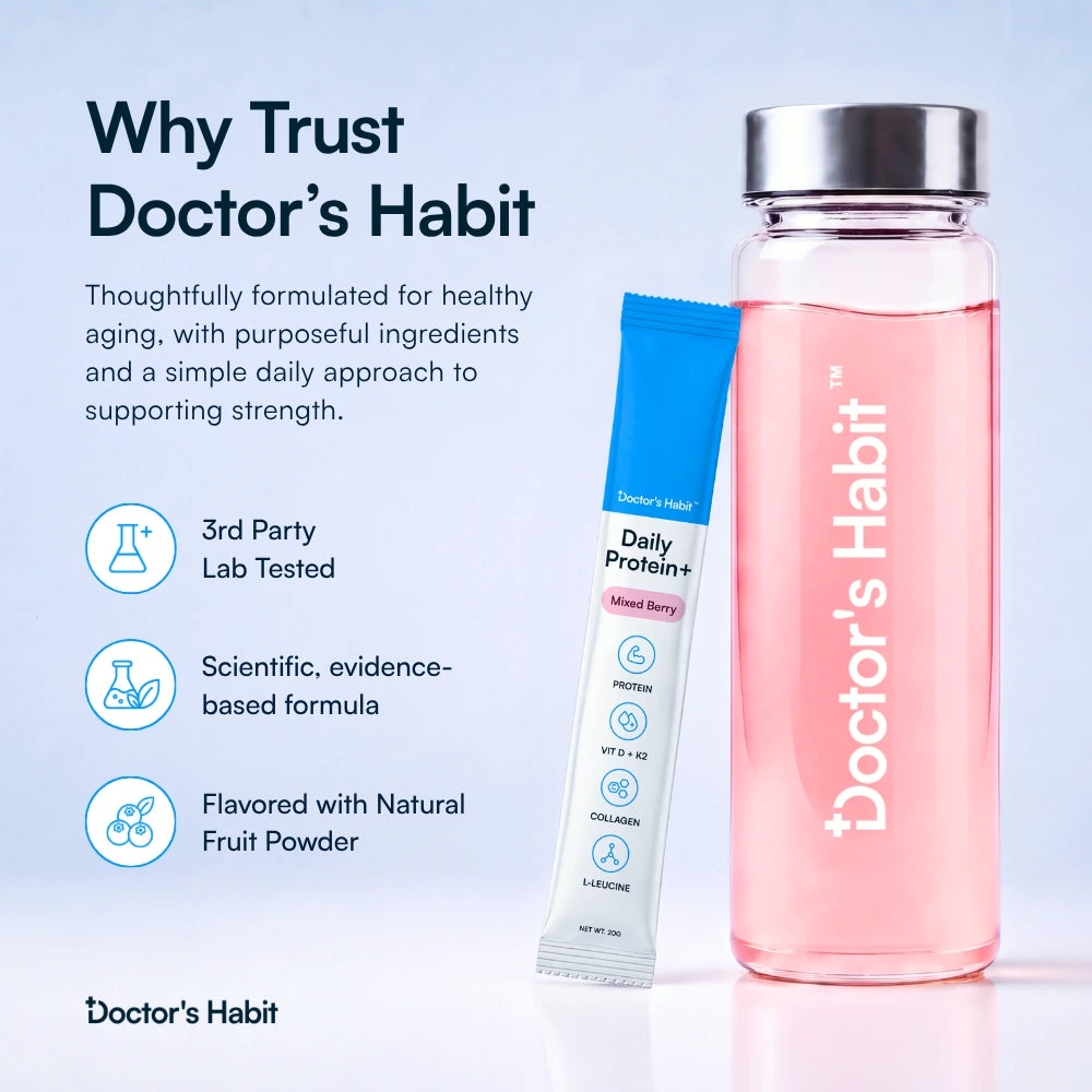 A Daily Protein+ serving dissolving in clear water