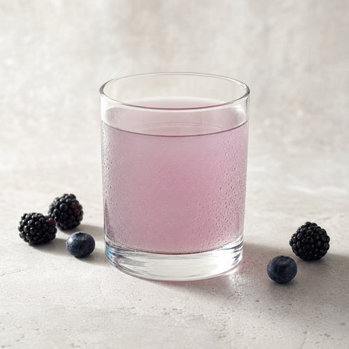 A prepared mixed berry drink on a counter